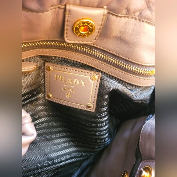 PRADA Brown Drawstring Leather Tote Shoulder Bag - Picture 5 of 6